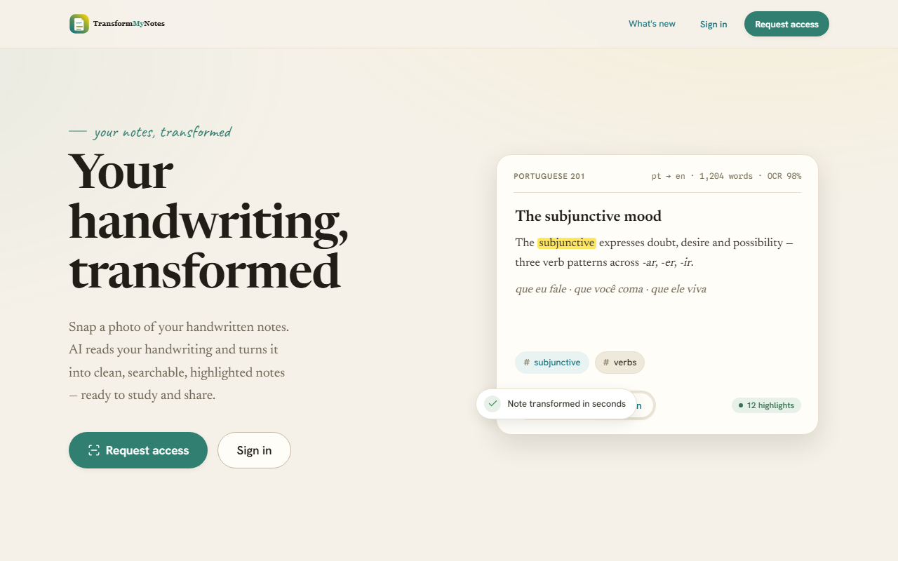 TransformMyNotes screenshot